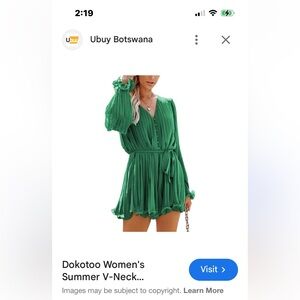 Green V-Neck Pleated Romper Women’s Large